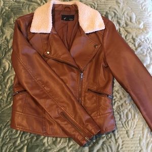 Faux leather bomber jacket